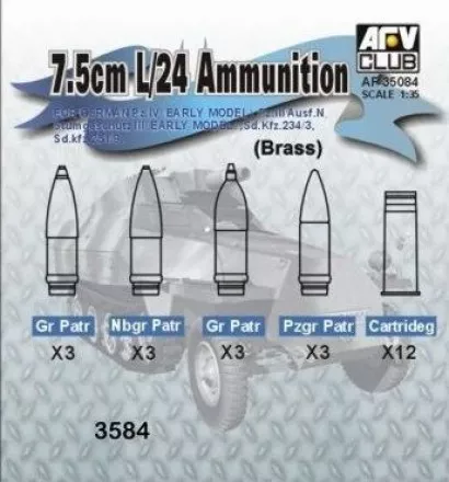 Afv Club - 7,5 cm KwK L/24 AMMO (BRASS) 